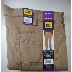 CAT Caterpiller Fleece Lined Stretch Canvas Work Straight Pants Tan 40 x 32